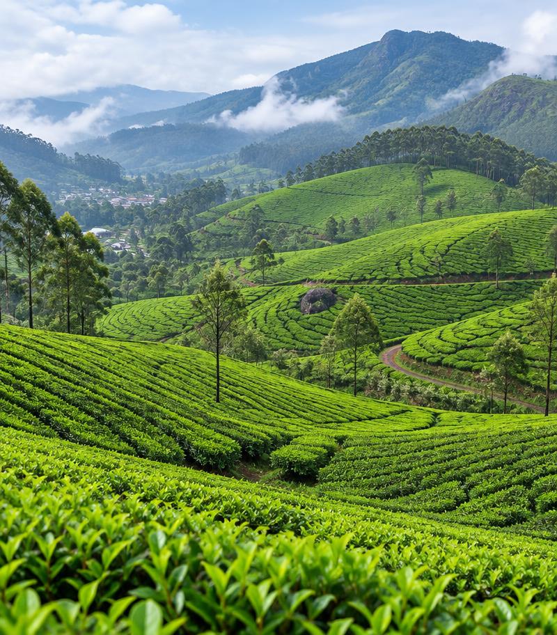Tea plantations rolling over the hills of Munnar, Kerala